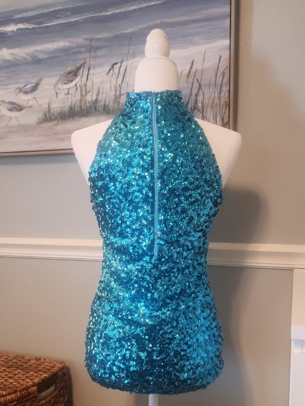Teal Sequin Halter Top - Picture 2 of 6